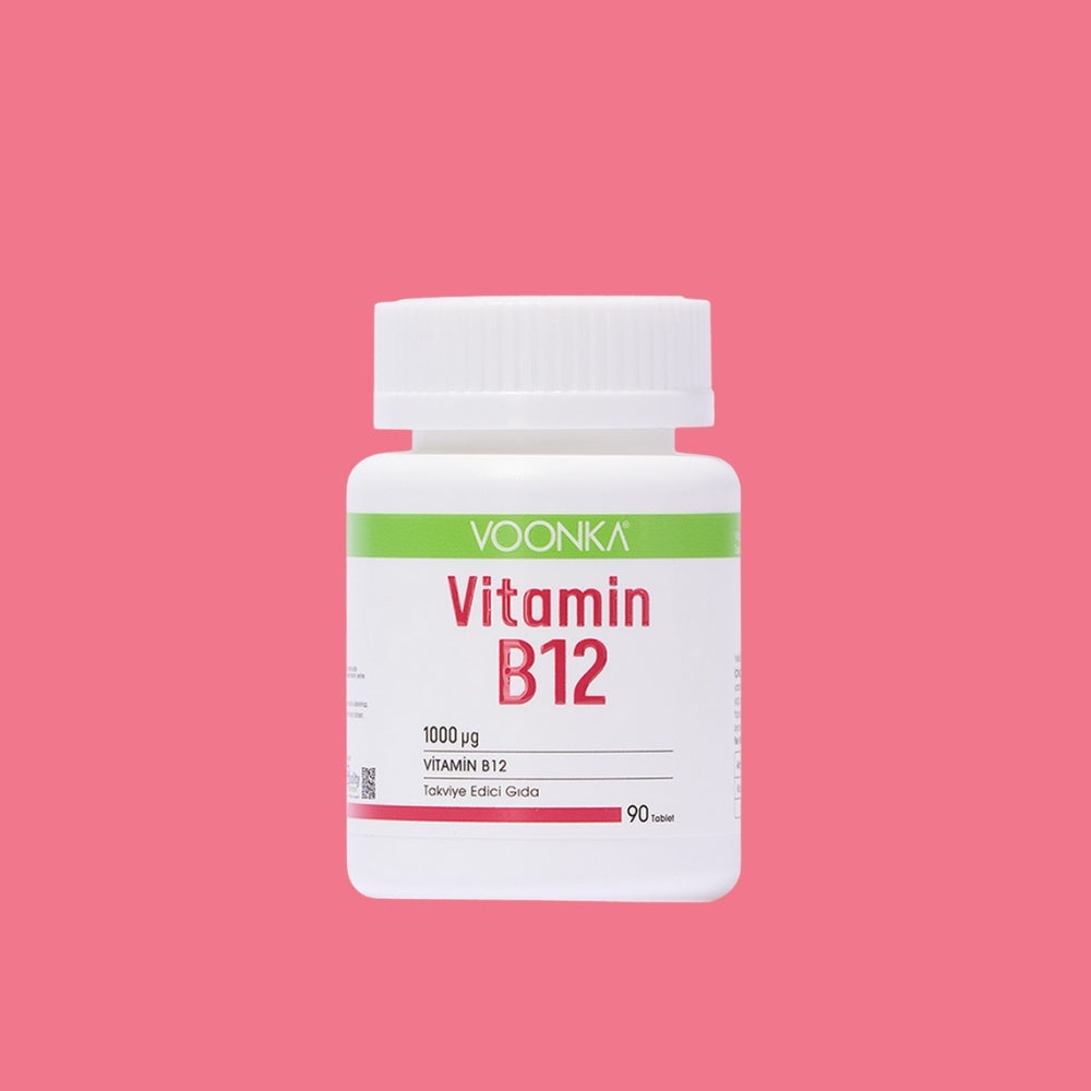 Voonka Vitamin B12 1000 µg - хранителна добавка с витамин B12 за енергия, нервна система и концентрация - Поддържа червените кръвни клетки и имунитета, 90 таблетки.