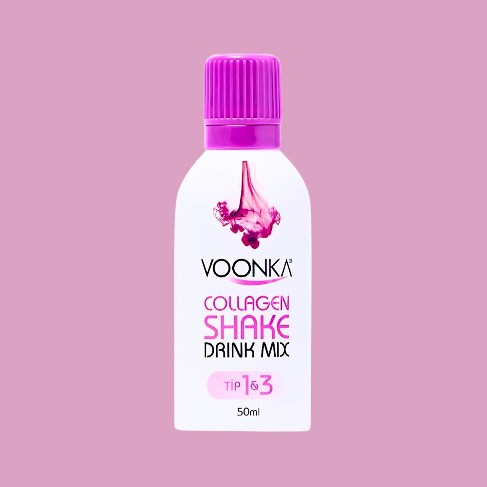 Voonka Collagen Beauty Shake - 15 бр. течен колаген шот, тип 1 и 3, 50 ml колаген и витамини, запазени свежи в капачката и пуснати точно преди прием.