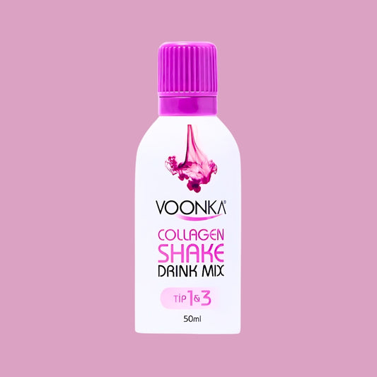 Voonka Collagen Beauty Shake - 15 бр. течен колаген шот, тип 1 и 3, 50 ml колаген и витамини, запазени свежи в капачката и пуснати точно преди прием.