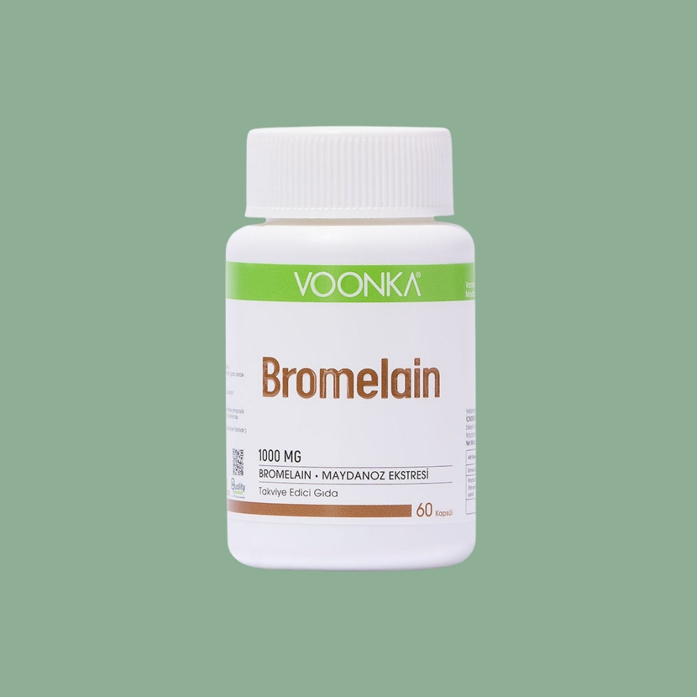 Voonka Bromelain 1000 mg – хранителна добавка с бромелаин и екстракт от магданоз - Подпомага храносмилането, ставите и имунната система, 60 капсули.
